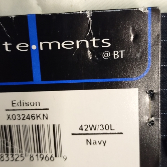 Statement Mens Dress Pants Navy Stripes Flat Front Comfortable Fit SZ 42W/30 NWT - Picture 7 of 8